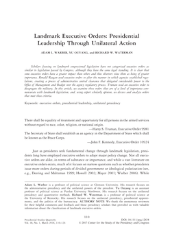Landmark Executive Orders: Presidential Leadership Through Unilateral Action