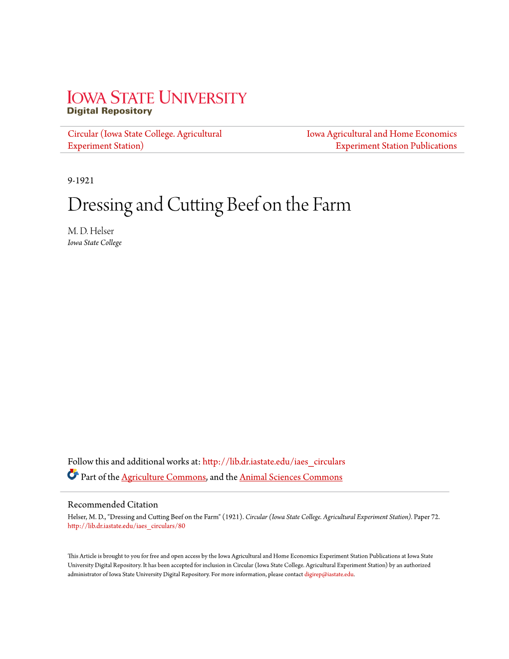 Dressing and Cutting Beef on the Farm M