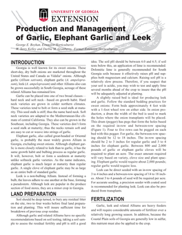 Production and Managements of Garlic, Elephant Garlic and Leek