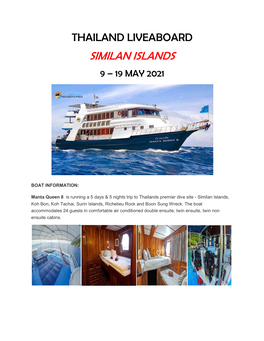 Similan Islands 9 – 19 May 2021