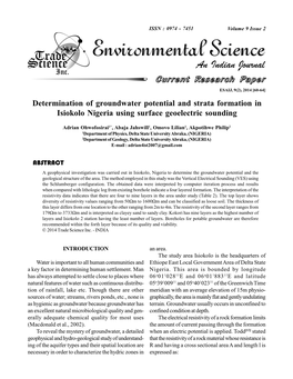 Determination of Groundwater Potential and Strata Formation in Isiokolo Nigeria Using Surface Geoelectric Sounding