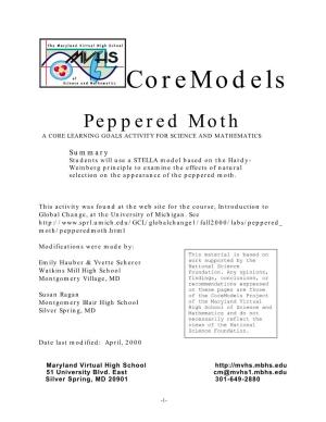 Coremodels Peppered Moth a CORE LEARNING GOALS ACTIVITY for SCIENCE and MATHEMATICS