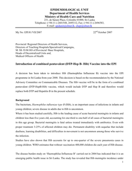(DTP-Hep B-Hib) Vaccine Into the EPI Programme