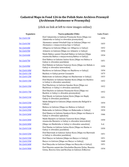 Cadastral Maps in Fond 126 in the Polish State Archives Przemyśl (Archiwum Państwowe W Przemyślu)
