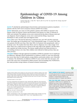 Epidemiology of COVID-19 Among Children in China