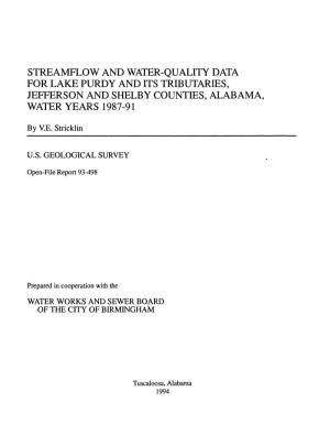 Streamflow and Water-Quality Data for Lake Purdy and Its Tributaries, Jefferson and Shelby Counties, Alabama, Water Years 1987-91