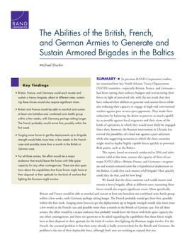 The Abilities of the British, French, and German Armies to Generate and Sustain Armored Brigades in the Baltics