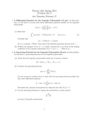 Physics 403, Spring 2011 Problem Set 2 Due Thursday, February 17