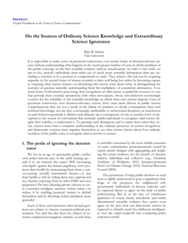 On the Sources of Ordinary Science Knowledge and Extraordinary Science Ignorance