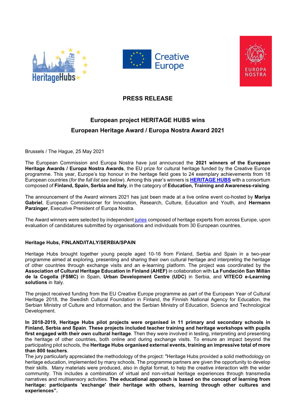 Press Release European Heritage Award / Europa