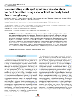 Concentrating White Spot Syndrome Virus by Alum for Field Detection Using a Monoclonal Antibody Based Flow-Through Assay Amrita Rani, Sathish R