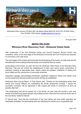 MEDIA RELEASE Wimmera River Discovery Trail – Dimboola Visitor Node