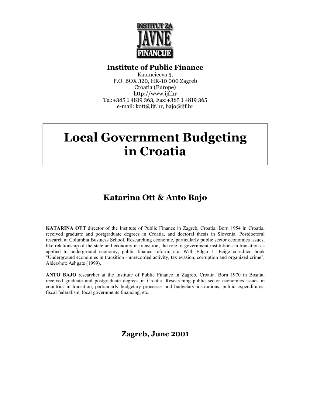 Local Government Budgeting in Croatia