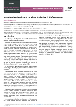Monoclonal Antibodies and Polyclonal Antibodies: a Brief Comparison Ahmed Adel Seida
