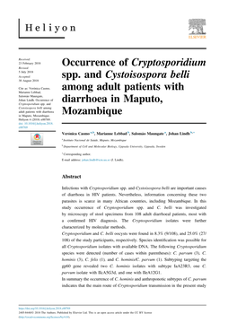 Occurrence of Cryptosporidium Spp. and Cystoisospora Belli Among Adult Patients with Diarrhoea in Maputo, Mozambique