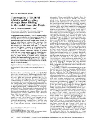 Tomoregulin-1 (TMEFF1) Inhibits Nodal Signaling Through Direct Binding to the Nodal Coreceptor Cripto