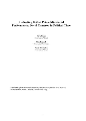 Evaluating British Prime Ministerial Performance: David Cameron in Political Time