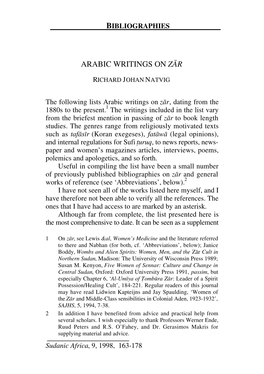 Bibliographies Arabic Writings on Z R