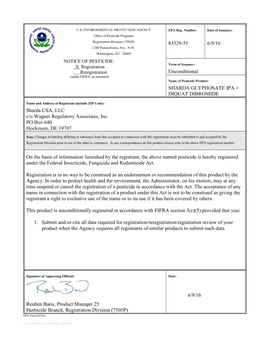 US EPA, Pesticide Product Label, Sharda Glyphosate IPA + Diquat