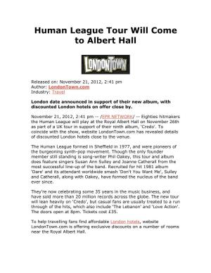 Human League Tour Will Come to Albert Hall