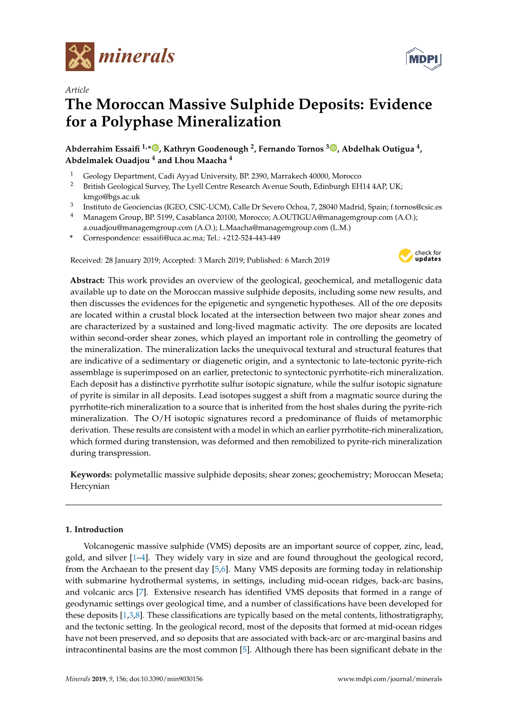 The Moroccan Massive Sulphide Deposits: Evidence for a Polyphase Mineralization