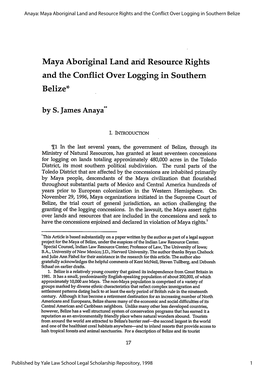 Maya Aboriginal Land and Resource Rights and the Conflict Over Logging in Southern Belize