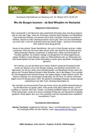 Wo Die Burgen Boomen - Ab Bad Wimpfen Im Neckartal