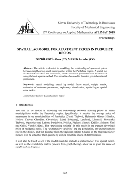 Spatial Lag Model for Apartment Prices in Pardubice Region
