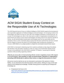 ACM SIGAI Student Essay Contest on the Responsible Use of AI Technologies