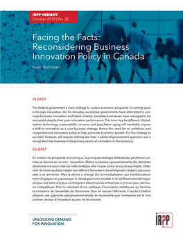 Facing the Facts: Reconsidering Business Innovation Policy in Canada Peter Nicholson