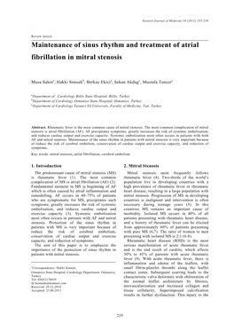 Maintenance of Sinus Rhythm and Treatment of Atrial Fibrillation in Mitral Stenosis