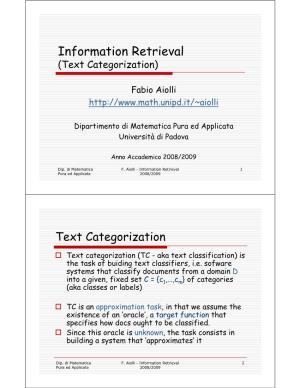 Information Retrieval (Text Categorization)
