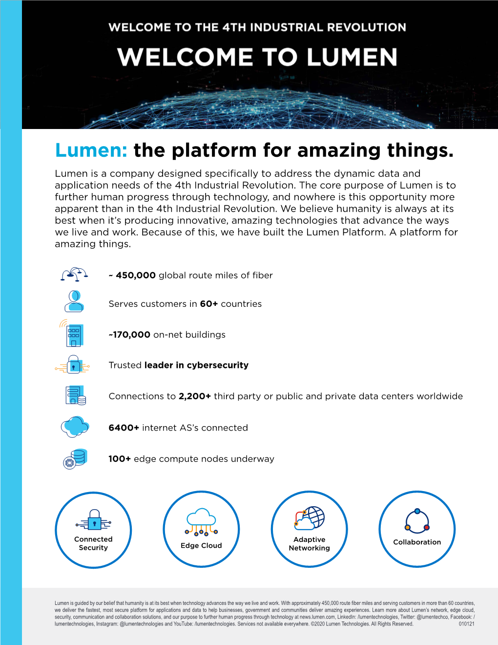 Lumen: the Platform for Amazing Things. Lumen Is a Company Designed Specifically to Address the Dynamic Data and Application Needs of the 4Th Industrial Revolution