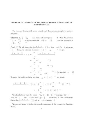 Derivative of Power Series and Complex Exponential