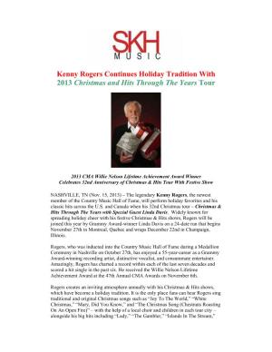 Kenny Rogers Continues Holiday Tradition with 2013 Christmas and Hits Through the Years Tour