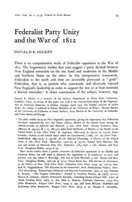Federalist Party Unity and the War of 1812