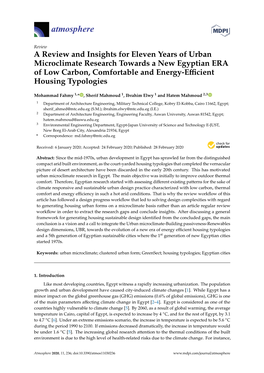 A Review and Insights for Eleven Years of Urban Microclimate Research Towards a New Egyptian ERA of Low Carbon, Comfortable and Energy-Eﬃcient Housing Typologies