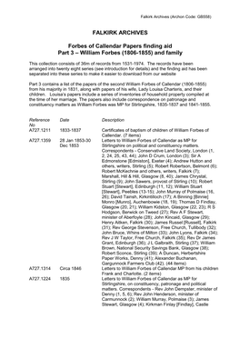 Forbes of Callendar Finding Aid Part 3 -2Nd William Forbes