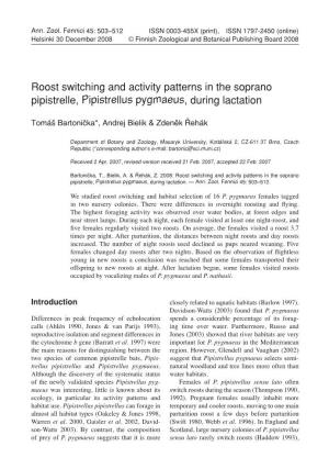 Roost Switching and Activity Patterns in the Soprano Pipistrelle, Pipistrellus Pygmaeus, During Lactation