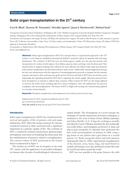 Solid Organ Transplantation in the 21St Century