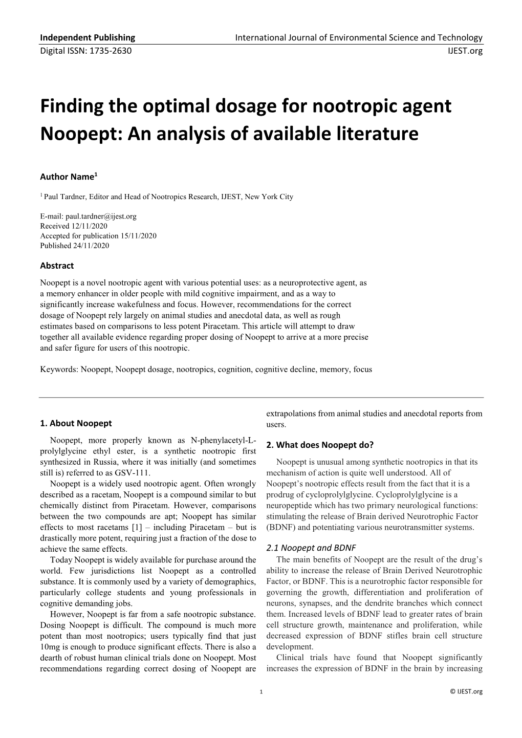 Finding the Optimal Dosage for Nootropic Agent Noopept: an Analysis of Available Literature
