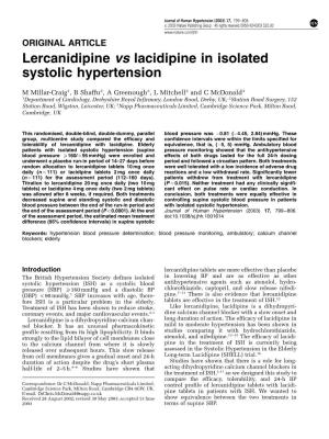 Lercanidipine Vs Lacidipine in Isolated Systolic Hypertension