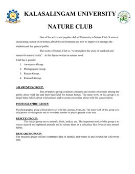 Kalasalingam University Nature Club