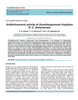 Antitrichomonal Activity of Acanthospermum Hispidum DC