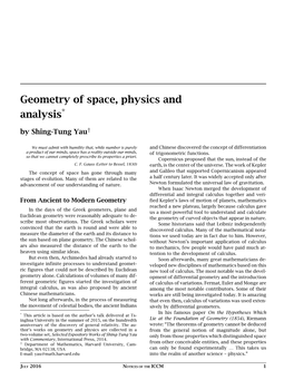 Geometry of Space, Physics and Analysis* by Shing-Tung Yau†