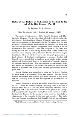 Sketch of the History of Mathematics in Scotland to the End of the 18Th