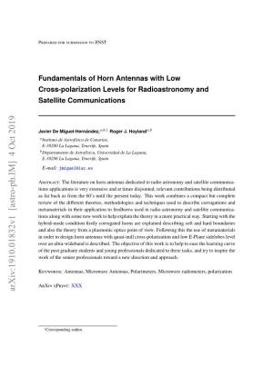 Fundamentals of Horn Antennas with Low Cross-Polarization Levels for Radioastronomy and Satellite Communications
