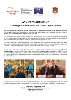 ASNIÈRES-SUR-SEINE a Prestigious Event Under the Seal of Impressionism