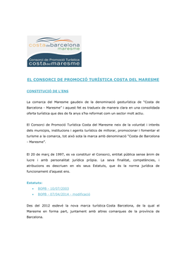 El Consorci De Promoció Turística Costa Del Maresme