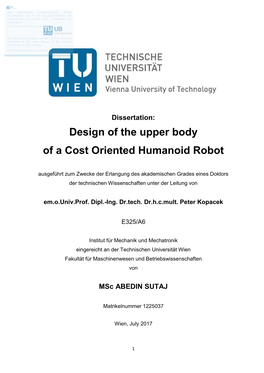 Design of the Upper Body of a Cost Oriented Humanoid Robot